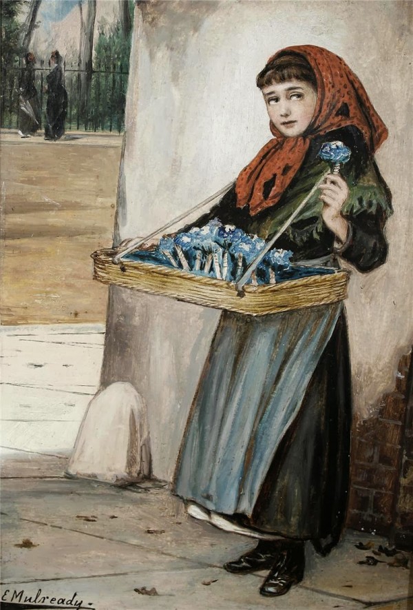 Selling blue flowers by Augustus Edwin Mulready